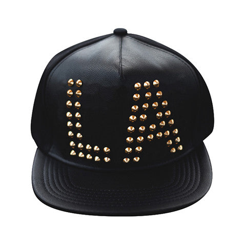 Golden or Black studded LA Baseballcap Hat (Lambskin Leather)